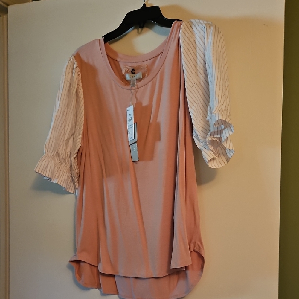 Cupio Pink Asymmetrical 3/4 Sleeve Blouse